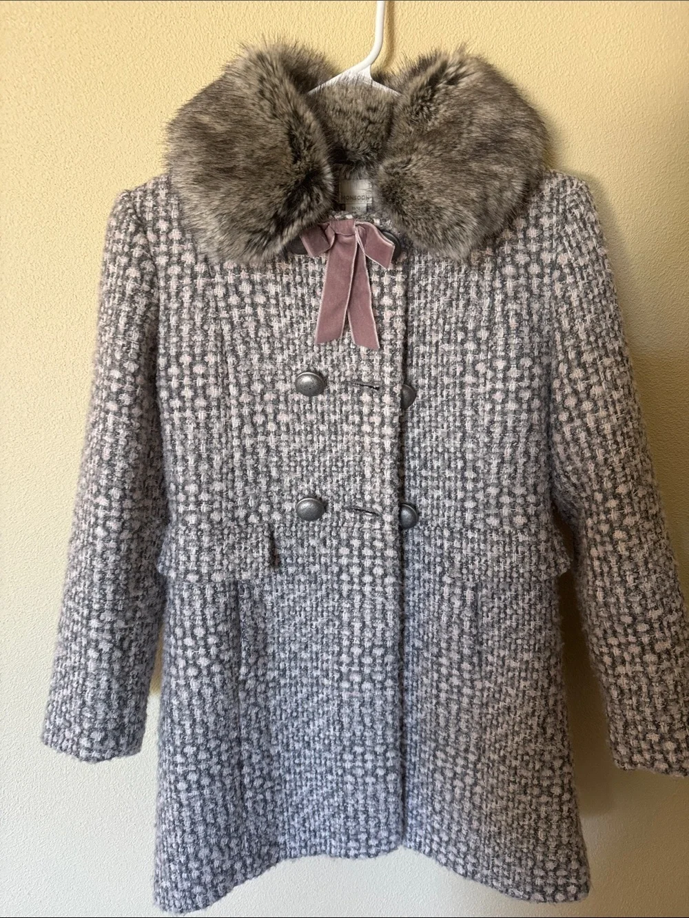 Monsoon Pink & Gray Tweed Peacoat for Girls